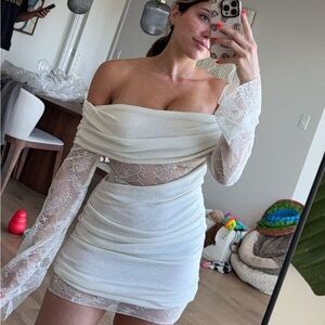 Meshki Off-Shoulder White Lace Mini Dress